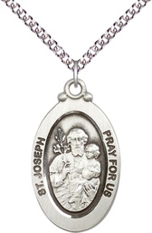 [4145KSS/24SS] Sterling Silver Saint Joseph Pendant on a 24 inch Sterling Silver Heavy Curb chain