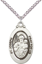 [4145KSS/24SS] Sterling Silver Saint Joseph Pendant on a 24 inch Sterling Silver Heavy Curb chain