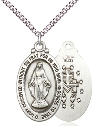 [4145MSS/24SS-LC] Sterling Silver Miraculous Pendant on a 24 inch Sterling Silver Heavy Curb chain lobster claw