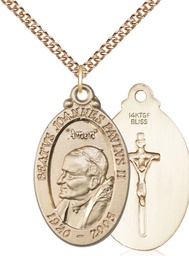 [4145PJPGF/24GF] 14kt Gold Filled Saint John Paul II Pendant on a 24 inch Gold Filled Heavy Curb chain