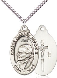 [4145PJPSS/24SS] Sterling Silver Saint John Paul II Pendant on a 24 inch Sterling Silver Heavy Curb chain