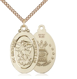 [4145RGF1/24GF] 14kt Gold Filled Saint Michael Air Force Pendant on a 24 inch Gold Filled Heavy Curb chain