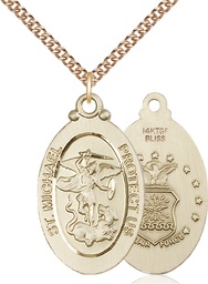 [4145RGF1/24GF] 14kt Gold Filled Saint Michael Air Force Pendant on a 24 inch Gold Filled Heavy Curb chain