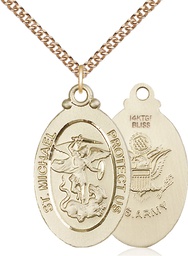 [4145RGF2/24GF] 14kt Gold Filled Saint Michael Army Pendant on a 24 inch Gold Filled Heavy Curb chain