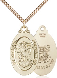 [4145RGF3/24GF] 14kt Gold Filled Saint Michael Coast Guard Pendant on a 24 inch Gold Filled Heavy Curb chain