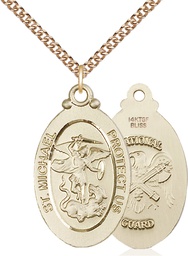 [4145RGF5/24GF] 14kt Gold Filled Saint Michael National Guard Pendant on a 24 inch Gold Filled Heavy Curb chain