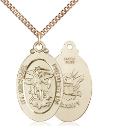 [4145RGF6/24GF] 14kt Gold Filled Saint Michael Navy Pendant on a 24 inch Gold Filled Heavy Curb chain