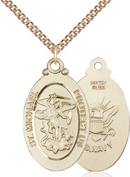 [4145RGF6/24GF] 14kt Gold Filled Saint Michael Navy Pendant on a 24 inch Gold Filled Heavy Curb chain