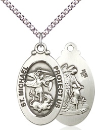 [4145RSS/24SS] Sterling Silver Saint Michael the Archangel Pendant on a 24 inch Sterling Silver Heavy Curb chain