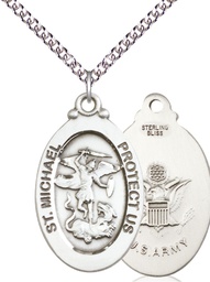 [4145RSS2/24SS] Sterling Silver Saint Michael Army Pendant on a 24 inch Sterling Silver Heavy Curb chain