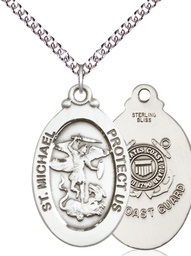 [4145RSS3/24SS] Sterling Silver Saint Michael Coast Guard Pendant on a 24 inch Sterling Silver Heavy Curb chain