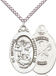 [4145RSS5/24SS] Sterling Silver Saint Michael National Guard Pendant on a 24 inch Sterling Silver Heavy Curb chain