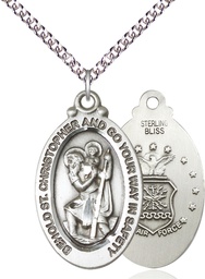 [4145SS1/24SS] Sterling Silver Saint Christopher Air Force Pendant on a 24 inch Sterling Silver Heavy Curb chain