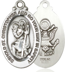 [4145SS2] Sterling Silver Saint Christopher Army Medal