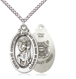 [4145SS3/24SS] Sterling Silver Saint Christopher Coast Guard Pendant on a 24 inch Sterling Silver Heavy Curb chain