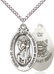 [4145SS3/24SS] Sterling Silver Saint Christopher Coast Guard Pendant on a 24 inch Sterling Silver Heavy Curb chain