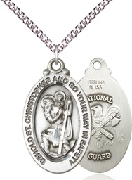 [4145SS5/24SS] Sterling Silver Saint Christopher National Guard Pendant on a 24 inch Sterling Silver Heavy Curb chain