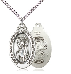 [4145SS5/24SS] Sterling Silver Saint Christopher National Guard Pendant on a 24 inch Sterling Silver Heavy Curb chain