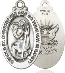 [4145SS6] Sterling Silver Saint Christopher Navy Medal