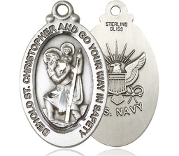 [4145SS6] Sterling Silver Saint Christopher Navy Medal