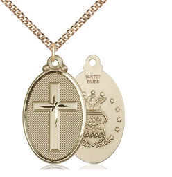 [4145YGF1/24GF] 14kt Gold Filled Cross Air Force Pendant on a 24 inch Gold Filled Heavy Curb chain