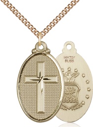 [4145YGF1/24GF] 14kt Gold Filled Cross Air Force Pendant on a 24 inch Gold Filled Heavy Curb chain