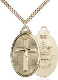 [4145YGF2/24GF] 14kt Gold Filled Cross Army Pendant on a 24 inch Gold Filled Heavy Curb chain