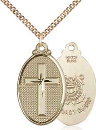 [4145YGF3/24GF] 14kt Gold Filled Cross Coast Guard Pendant on a 24 inch Gold Filled Heavy Curb chain