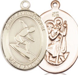 [8184KT] 14kt Gold Saint Christopher Surfing Medal