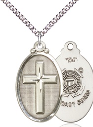 [4145YSS3/24SS] Sterling Silver Cross Coast Guard Pendant on a 24 inch Sterling Silver Heavy Curb chain