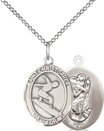 [8184SS/18SS] Sterling Silver Saint Christopher Surfing Pendant on a 18 inch Sterling Silver Light Curb chain