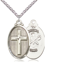 [4145YSS5/24SS] Sterling Silver Cross National Guard Pendant on a 24 inch Sterling Silver Heavy Curb chain