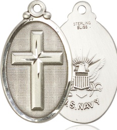 [4145YSS6] Sterling Silver Cross Navy Medal