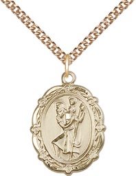 [4146CGF/24GF] 14kt Gold Filled Saint Christopher Pendant on a 24 inch Gold Filled Heavy Curb chain