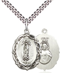 [4146FSS/24S] Sterling Silver Our Lady of Guadalupe Pendant on a 24 inch Light Rhodium Heavy Curb chain