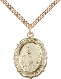 [4146JGF/24GF] 14kt Gold Filled Saint Jude Pendant on a 24 inch Gold Filled Heavy Curb chain