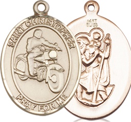 [8185KT] 14kt Gold Saint Christopher Motorcycle Medal