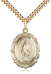 [4146MGF/24G] 14kt Gold Filled Miraculous Pendant on a 24 inch Gold Plate Heavy Curb chain
