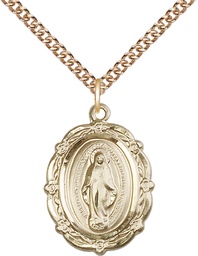 [4146MGF/24GF] 14kt Gold Filled Miraculous Pendant on a 24 inch Gold Filled Heavy Curb chain