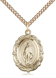 [4146MGF/24GF] 14kt Gold Filled Miraculous Pendant on a 24 inch Gold Filled Heavy Curb chain