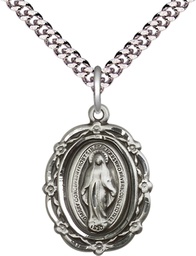 [4146MSS/24S] Sterling Silver Miraculous Pendant on a 24 inch Light Rhodium Heavy Curb chain