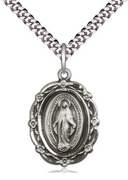 [4146MSS/24S] Sterling Silver Miraculous Pendant on a 24 inch Light Rhodium Heavy Curb chain