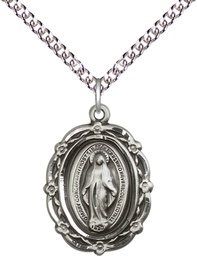 [4146MSS/24SS] Sterling Silver Miraculous Pendant on a 24 inch Sterling Silver Heavy Curb chain