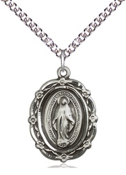 [4146MSS/24SS] Sterling Silver Miraculous Pendant on a 24 inch Sterling Silver Heavy Curb chain