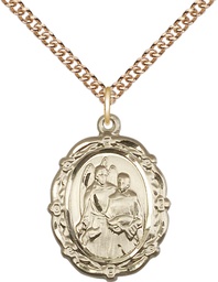 [4146RAGF/24GF] 14kt Gold Filled Saint Raphael the Archangel Pendant on a 24 inch Gold Filled Heavy Curb chain