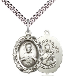 [4146SSS/24S] Sterling Silver Scapular Pendant on a 24 inch Light Rhodium Heavy Curb chain