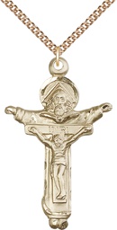 [4151GF/24GF] 14kt Gold Filled Trinity Crucifix Pendant on a 24 inch Gold Filled Heavy Curb chain