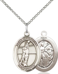 [8186SS/18SS] Sterling Silver Saint Sebastian Volleyball Pendant on a 18 inch Sterling Silver Light Curb chain