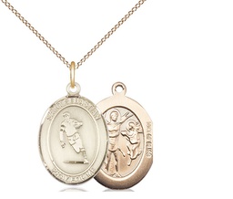 [8187GF/18GF] 14kt Gold Filled Saint Sebastian Rugby Pendant on a 18 inch Gold Filled Light Curb chain