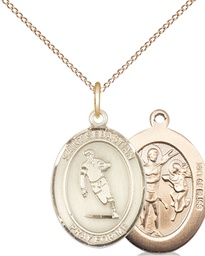 [8187GF/18GF] 14kt Gold Filled Saint Sebastian Rugby Pendant on a 18 inch Gold Filled Light Curb chain